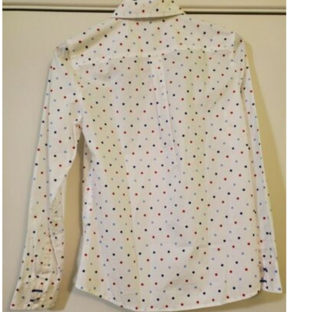 Talbots  white button down blue and red polka dots - Picture 3 of 4
